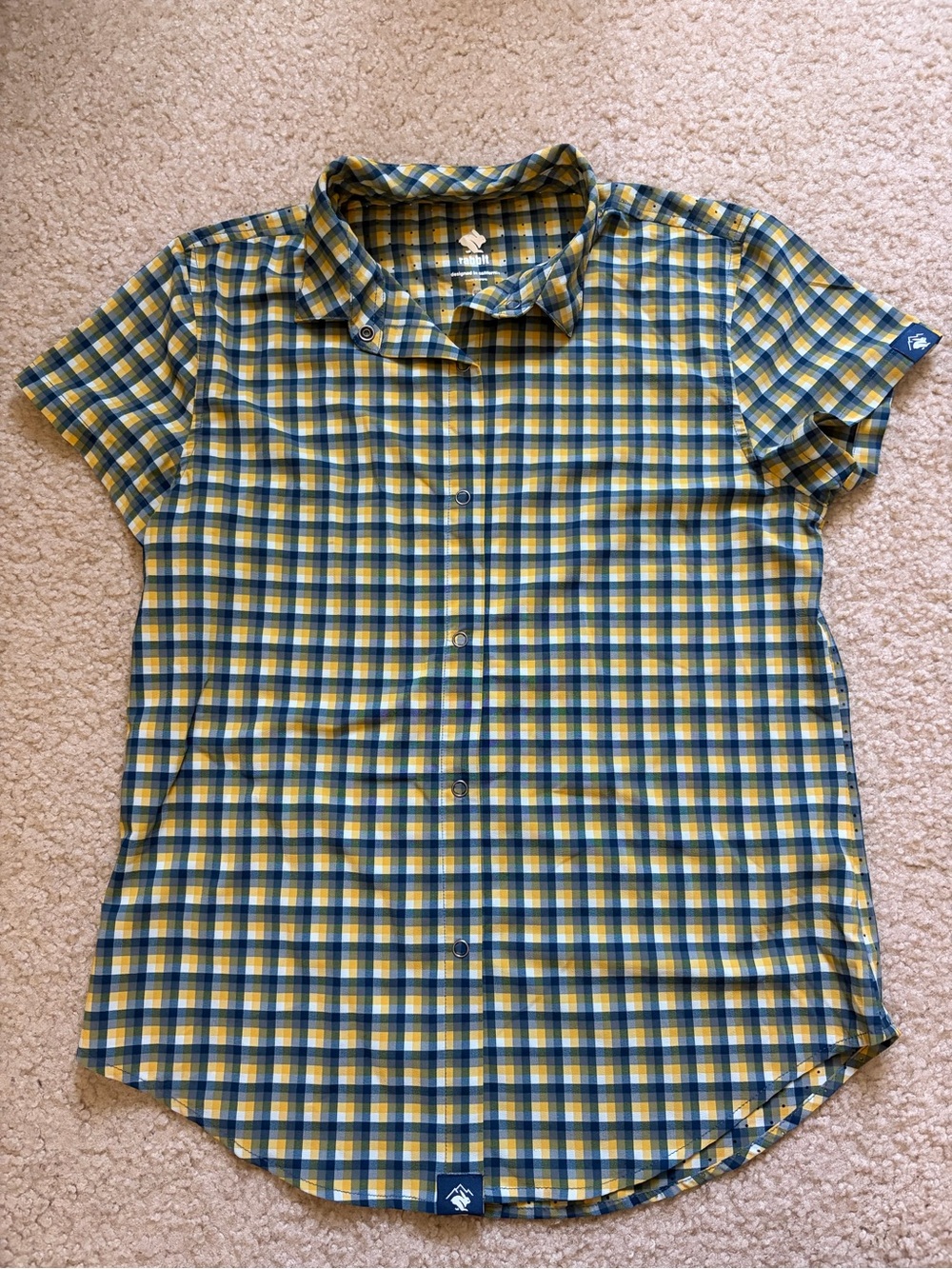 Rabbit High Country Short Sleeve- Yellow & Blue Womens small